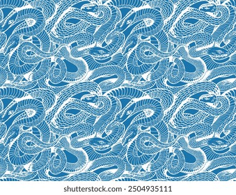 Vector outline seamless pattern, coloring snakes