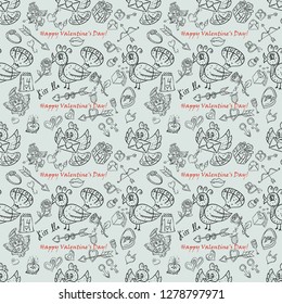 vector outline seamless pattern illustration in the style of children's scribbles on the theme of Valentine's day, for design and background can be replaced