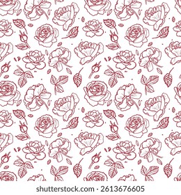 Vector outline seamless pattern with roses