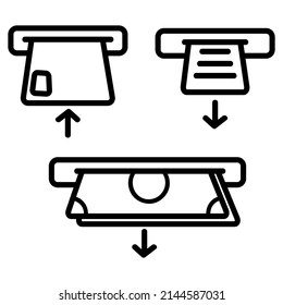 Vector Outline Set 3 symbol at ATM, Isolated on White
