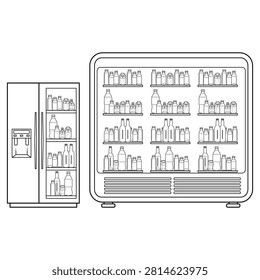 Vector Outline Set of Commercial Beverage Display Refrigerators with Glass Doors. 060