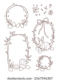 vector outline set of vintage drawn frames with different Easter attributes