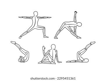 Vector outline set of yoga asanas, standing poses and twist. Clipart for icons, logo design, blogs, prints, tags.