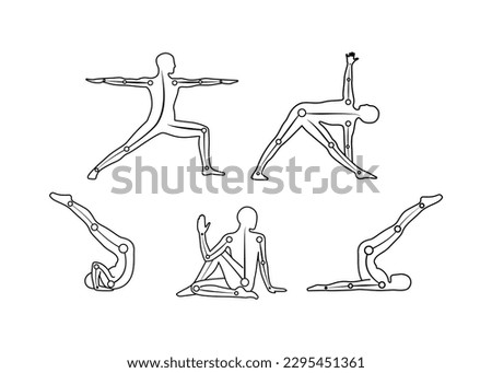 Vector outline set of yoga asanas, standing poses and twist. Clipart for icons, logo design, blogs, prints, tags.
