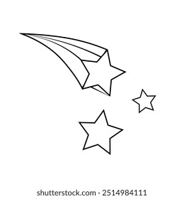 Vector outline shooting star icon with stroke. Flying comet simple symbol isolated on white background. Planetary object. Astronomy, space theme pictogram. Vector falling stars.