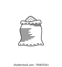 Vector outline silhouette of the bag with flour isolated on white background.