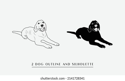 Vector outline and silhouette of dog labrador on white background.