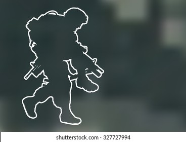 Vector Outline Silhouette Of US Soldier Carrying A Wounded Soldier