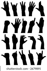 Vector outline silhouettes of various hand signs