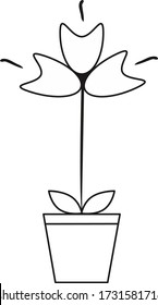 Flor de ilustración simple de contorno vectorial en maceta sobre fondo blanco. Esbozo para colorear libros. Patrón de decoración, moda y diseño de mobiliario. Esbozo de esquema para almohada, mosaico. Estilo Simpage 