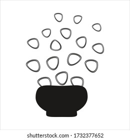 Vector outline simple illustration magic pot on white backgronnd. Sketch for coloring books. Print paper, fabric, ceramics. Pattern for interior, fashion, furniture design, outline sketch for pillow