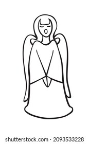 Canto del contorno vectorial, ángel de oración. Ilustración simple de contorno, tema central de Navidad, religión, Biblia, Pascua