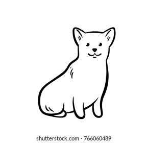 Vector  outline sitting corgi, isolated on white background.