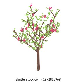 Vector outline sketch of a blooming tree - cherry, apple, plum or pear