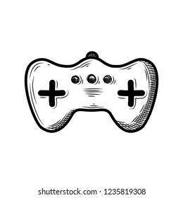 vector outline sketch icon for playing video games console controller, hand drawn illustration on white background