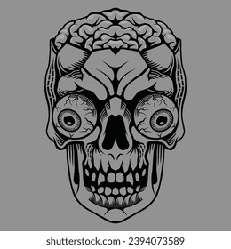 vector outline skull brain out illustration