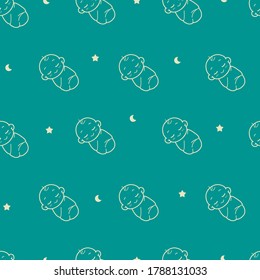 Vector Outline Sleeping Baby Background Seamless Pattern