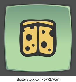 Vector outline sliced cheese circle food icon on green flat square plate. Elements for mobile concepts and web apps. Modern infographic logo and pictogram.
