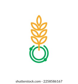 Vector Outline Smart Farming Wheat Icon on White Background.  Simple Flat Oat Growth Design Concept.