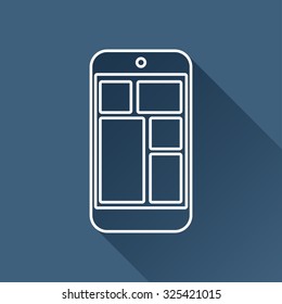 Vector outline smartphone icon on dark blue background with long shadow 