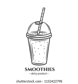 Vector outline smoothies icon. Illustration dairy products with berries. Retro style.