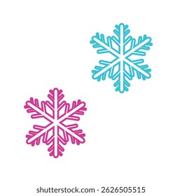 Diseño de icono de copo de nieve de contorno de Vector en colores magenta y azul. Elemento de diseño de Vector para año nuevo y Navidades lindo contorno aislado copo de nieve de cristal.