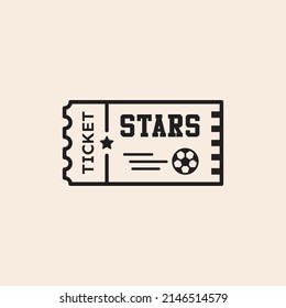 Vector outline Soccer - Football Ticket icon with star and ball. Ready to use in multiple projects like websites, apps, shops, videos, games, sport equipment, marketing among others.