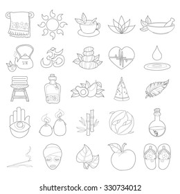 Vector outline spa icons, wellness, healthy lifestyle, health care