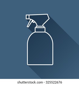 Vector outline sprayer bottle on dark blue background with long shadow 