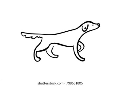 Vector outline staying hunting dog, isolated on white background.