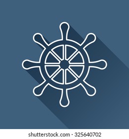 Vector outline steering wheel icon on dark blue background with long shadow 