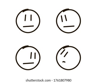 Vector outline style emoji icons set. Neutral expression, puzzled, thinking face. Web logo collection. For digital design, banners, postcards, prints, decor. Isolated hand drawn cartoon illustration.