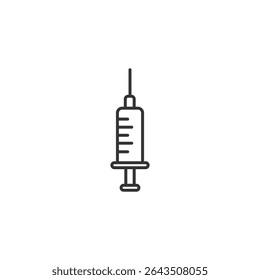 Vector outline style illustration of a medical syringe or injection needle. Perfect for healthcare, vaccination, immunization campaigns, hospital apps, and pharmaceutical content.