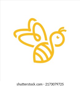 Vector Outline style infinity Bee. Can be used as Logo, Brands, Mascots, and Tattoo Within Yellow Color and White Background