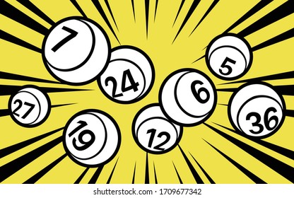 Vector outline style lottery bingo ball with radial speed line burst background