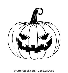 Vector Outline Style Scary Smiling Halloween pumpkin Isolated on white background Black and White  pumpkin line illustration with creepy  face expressions Happy Halloween Trick or Treat 