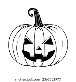 Vector Outline Style Scary Smiling Halloween pumpkin Isolated on white background Black and White  pumpkin line illustration with creepy  face expressions Happy Halloween Trick or Treat 