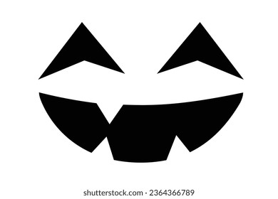 Vector Outline Style Scary Smiling Halloween pumpkin Face Expression Isolated on white Black and White  eyes and teeth illustration of a creepy  face expression Happy Halloween Trick or Treat 