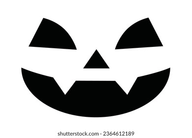Vector Outline Style Scary Smiling Halloween pumpkin Face Expression Isolated on white Black and White  eyes and teeth illustration of a creepy  face expression Happy Halloween Trick or Treat 