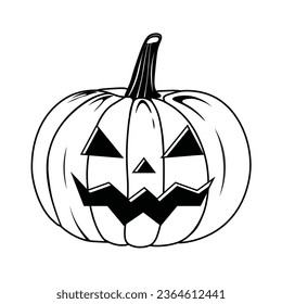 Estilo de contorno de vector Calabaza sonriente espeluznante Halloween Aislada sobre fondo blanco Ilustración de línea de calabaza negra y blanca con expresiones de cara espeluznantes Feliz Truco o Tratamiento de Halloween 