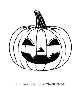 Vector Outline Style Scary Smiling Halloween pumpkin Isolated on white background Black and White  pumpkin line illustration with creepy  face expressions Happy Halloween Trick or Treat 