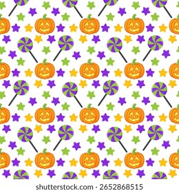 Vetor estilo contorno assustador sorrindo abóboras de Halloween. Abóbora de fundo repetível e imprimível textura Feliz Halloween Truque ou Tratar papel de parede.