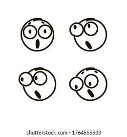 Vector outline style surprised emoji icons set. Web logo collection. For digital design, banners, postcards, prints, decor. Isolated and hand drawn cartoon illustration. Modern symbols and sign.