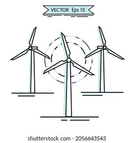 Vector Outline Style Wind Turbine Towers icons. Alternative Energy. Windmill Energy Power. Simple industrial icon. Modern flat icon of green energy producer. Eco Friendly and Clean Energy Production.