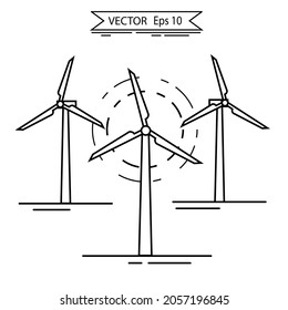 Vector Outline Style Wind Turbine Towers icons. Alternative Energy. Windmill Energy Power. Simple industrial icon. Modern flat icon of green energy producer. Eco Friendly and Clean Energy Production.