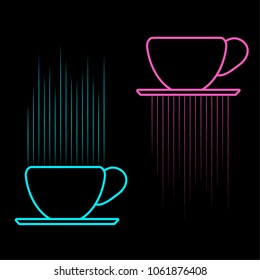 vector outline  stylish icons of cups of tea and coffee. glowing lines, beautiful shape