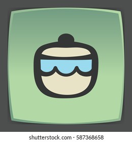 Vector outline sugar or jam bowl icon on green flat square plate. Elements for mobile concepts and web apps. Modern infographic logo and pictogram.