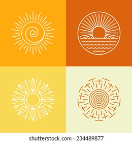 Vector outline sun icons and logo design elements - set of abstract emblems