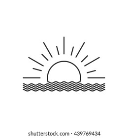 Vector outline sunset or sunrise icon. Isolated on white.