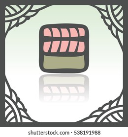 Vector outline sushi rice roll with raw fish meat salmon japan food icon in hand drawn frame. Elements for mobile concepts and web apps. Modern infographic logo and pictogram.